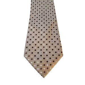 Croft & Barrow Mens‎ Tie Necktie Tan with Brown Gray Polka Dots Stain Resistant